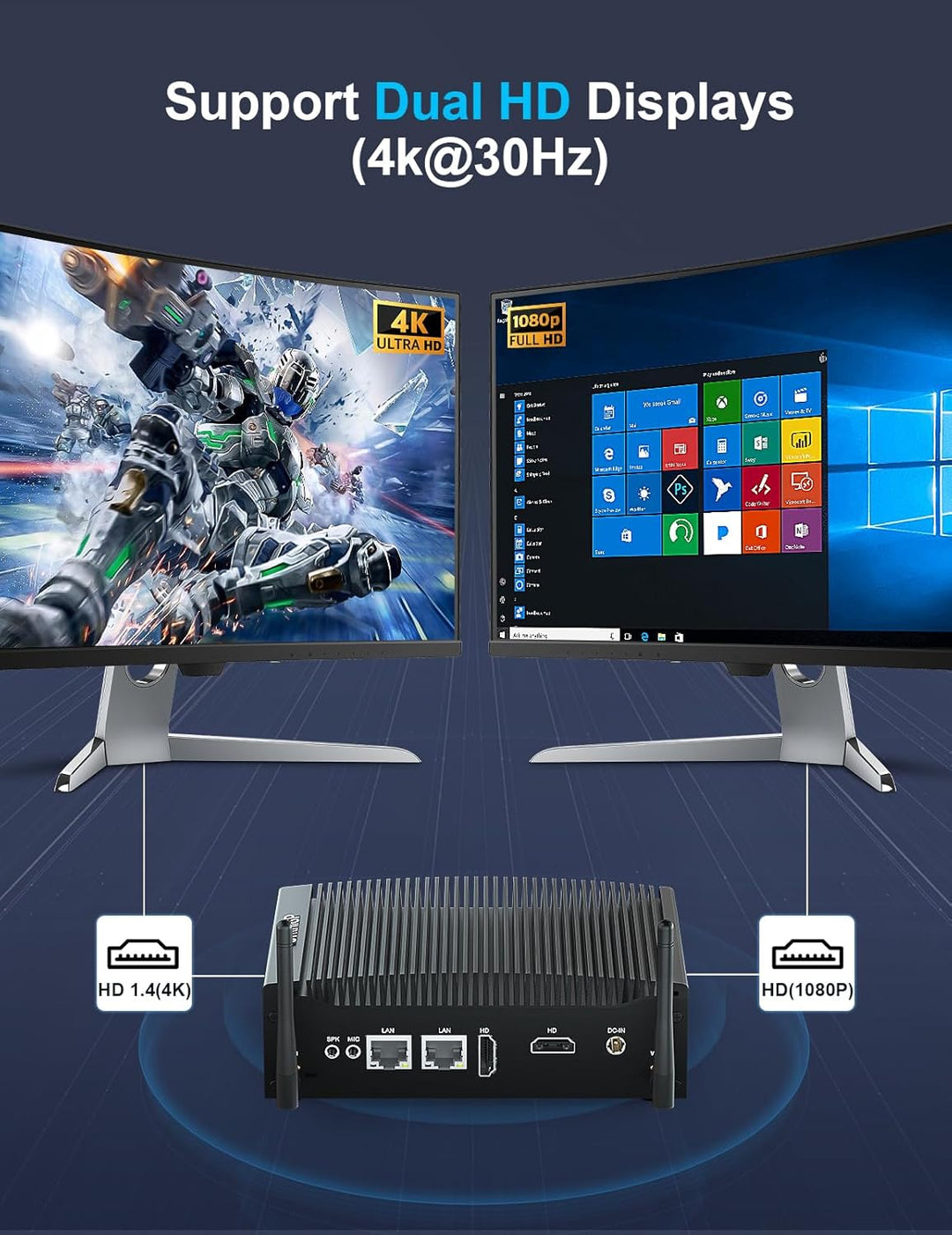 Baieyu Industrial Lüfterloser Mini Computer Core i5-7300U PC Lüfterlos Vorinstalliertes Windows 10 P