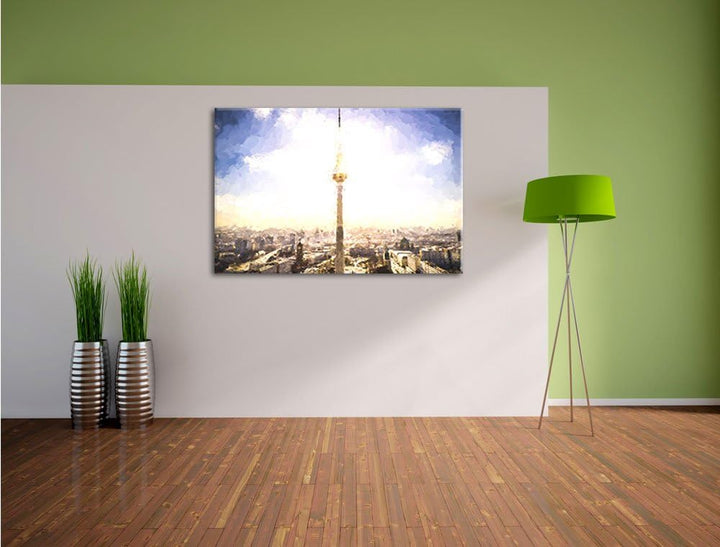 Pixxprint Berliner Fernsehturm als Leinwandbild/Grösse: 100x70 cm/Wandbild/Kunstdruck/fertig bespann