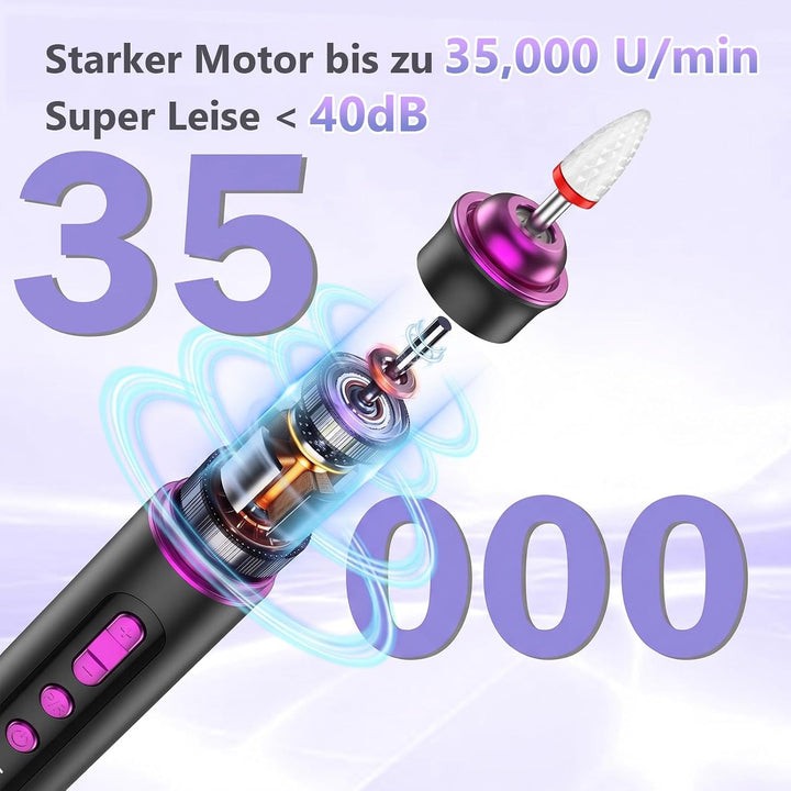 POFIBO Nagelfräser Kabellose 35000 U/Min - Professioneller Nail Drill für Gelnägel und Acrylnägel, E