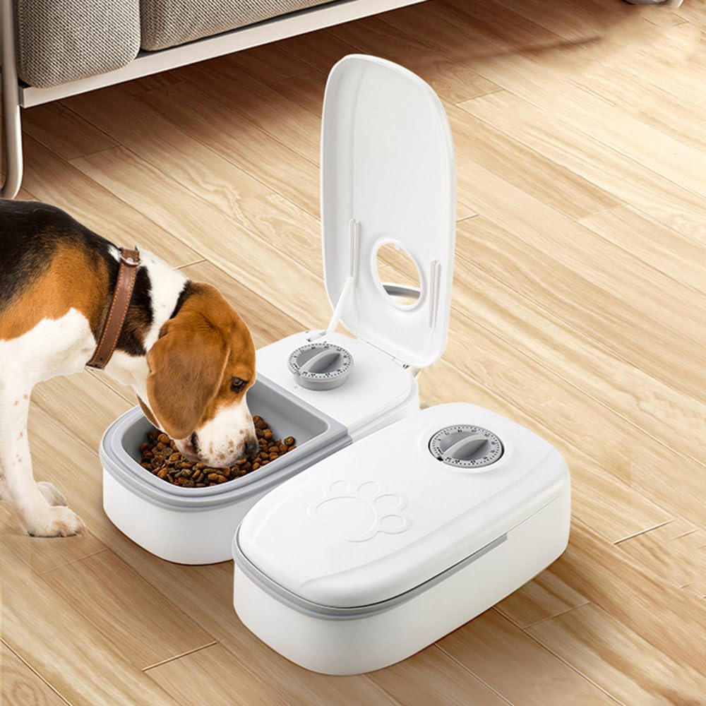 Wuudi Futterautomat Katze für 2 Mahlzeiten Futterautomat Hunde,Pet Feeder Futternapf mit Timer für T