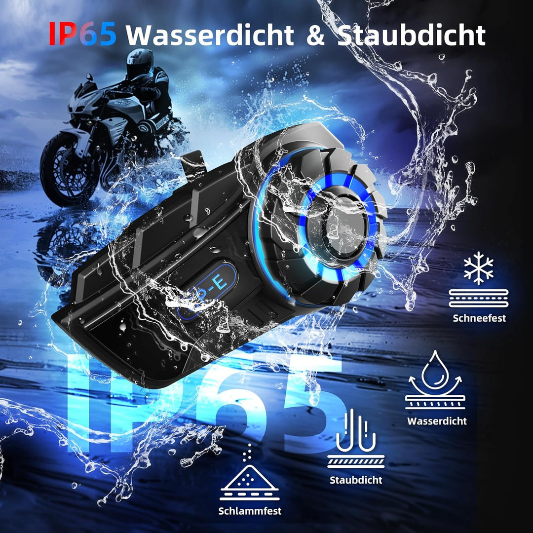Moman Motorrad Headset Intercom, CP-E Motorradhelm Kommunikationssystem für 6 Fahrer mit 2000M HiFi-