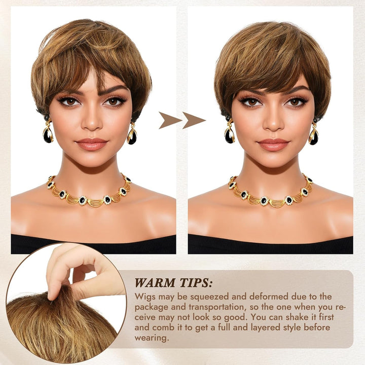 RUWISS Pixie Cut Perücken für Schwarze Frauen Pixie Cut Echthaar Perücken Short Layered Perücken Upp