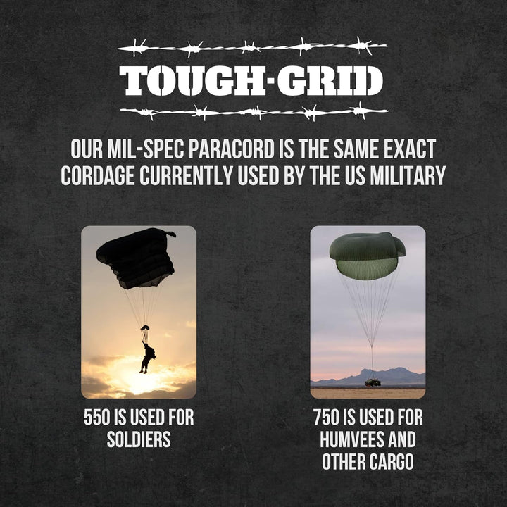 TOUGH-GRID PC100 340kg Paracord - 100% Nylon Militärspezifikationen Typ IV - für Militär, Camping, K