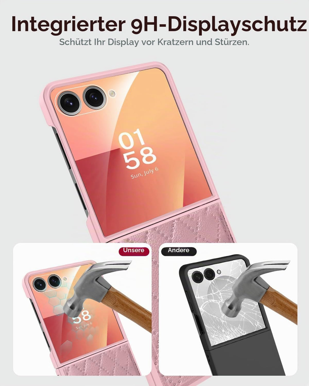 Miimall Kompatibel mit Samsung Galaxy Z Flip 7 Hülle mit Displayschutz &amp; Weich Scharnierschutz, [Ele