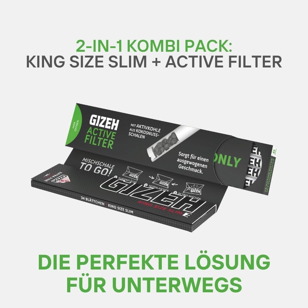 GIZEH BLACK King Size Slim + Active Filter 2-in-1-Kombi-Pack – King Size Slim Blättchen inkl. 6 mm A