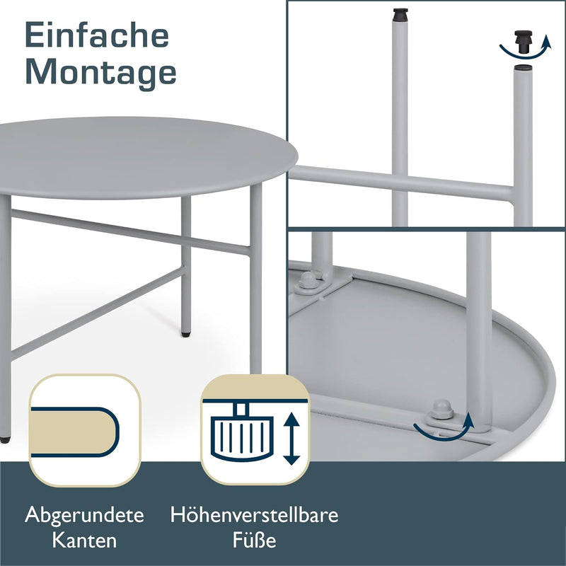 bomoe Runder Beistelltisch Metall Grau Ø 53 cm Tischplatte Kratzfest – Stabiler Wohnzimmer Couchtisc