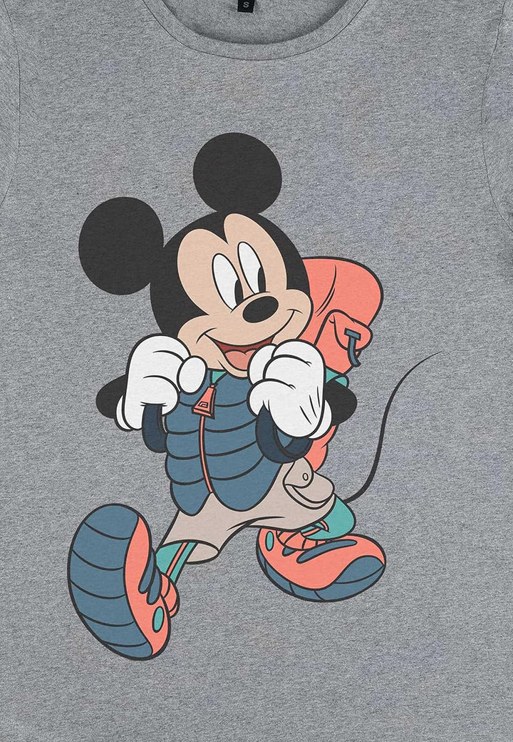 Disney Damen Classic-Hiker Mickey Women's Organic Rolled Sleeve T-Shirt M Melange Grey, M Melange Gr