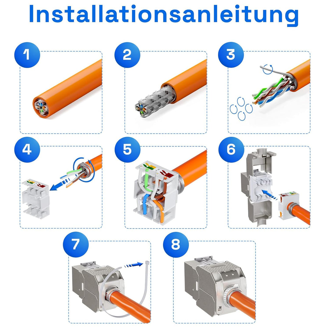 hb-digital 4X Keystone RJ-45 Cat.7 Modul Schneidklemme (LSA) auf RJ45 Buchse STP bis zu 1000MHz 10.0