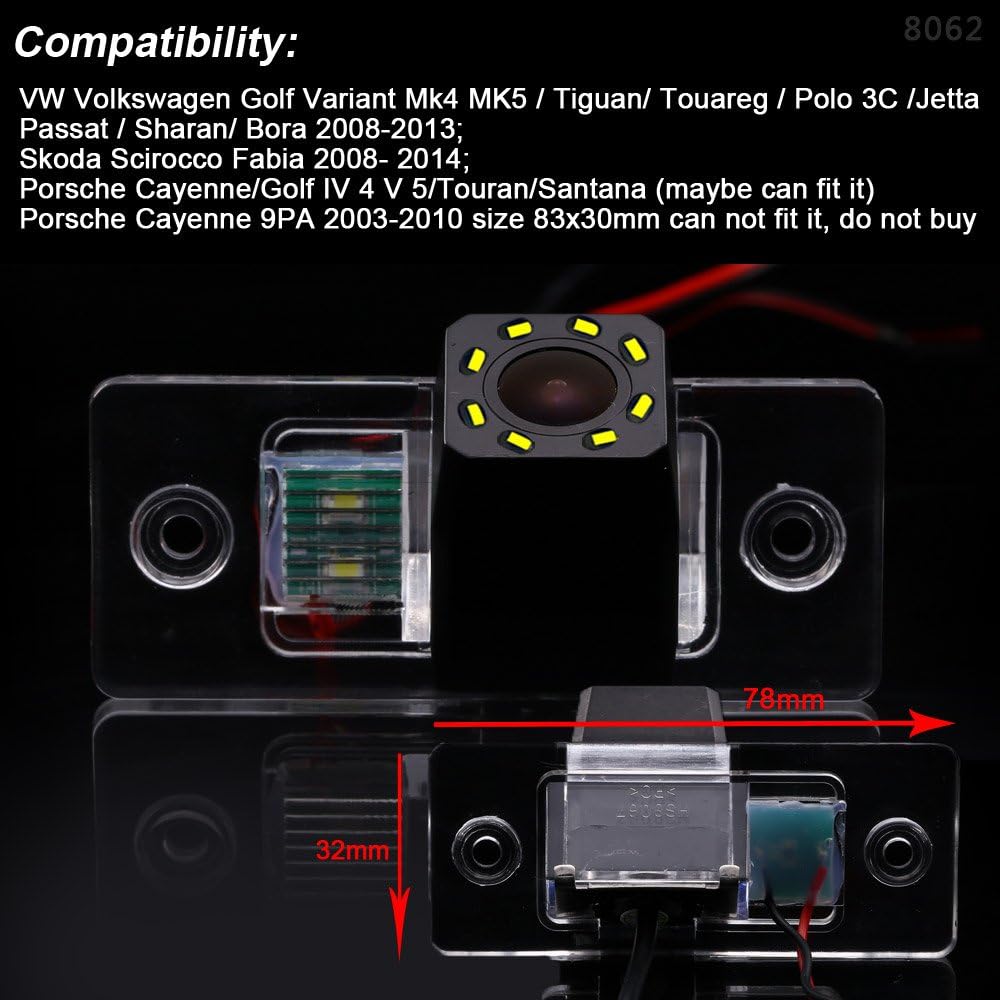 Auto Rückfahrkamera mit 8 LED Kennzeichenleuchte Weitwinkel mit Radar Sensor Einparkhilfe,Nacht Visi