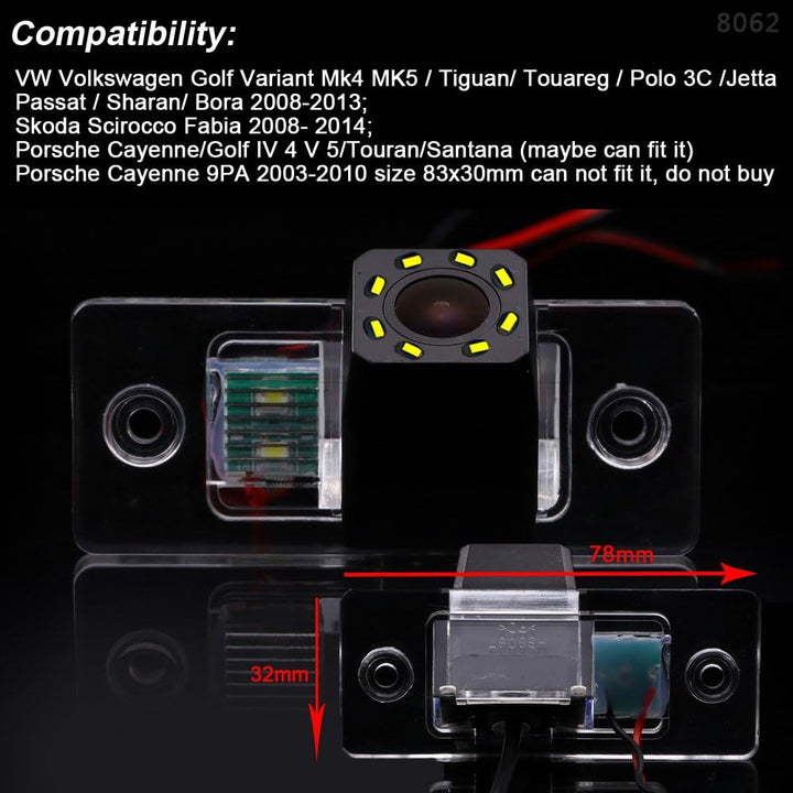 Auto Rückfahrkamera mit 8 LED Kennzeichenleuchte Weitwinkel mit Radar Sensor Einparkhilfe,Nacht Visi