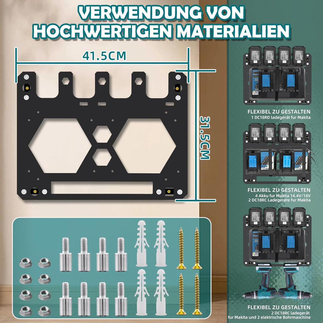 Wandhalterung für Makita ,Akku halterung für makita 4er Akkuhalter ,14,4V/18V Anwendbar auf makita w