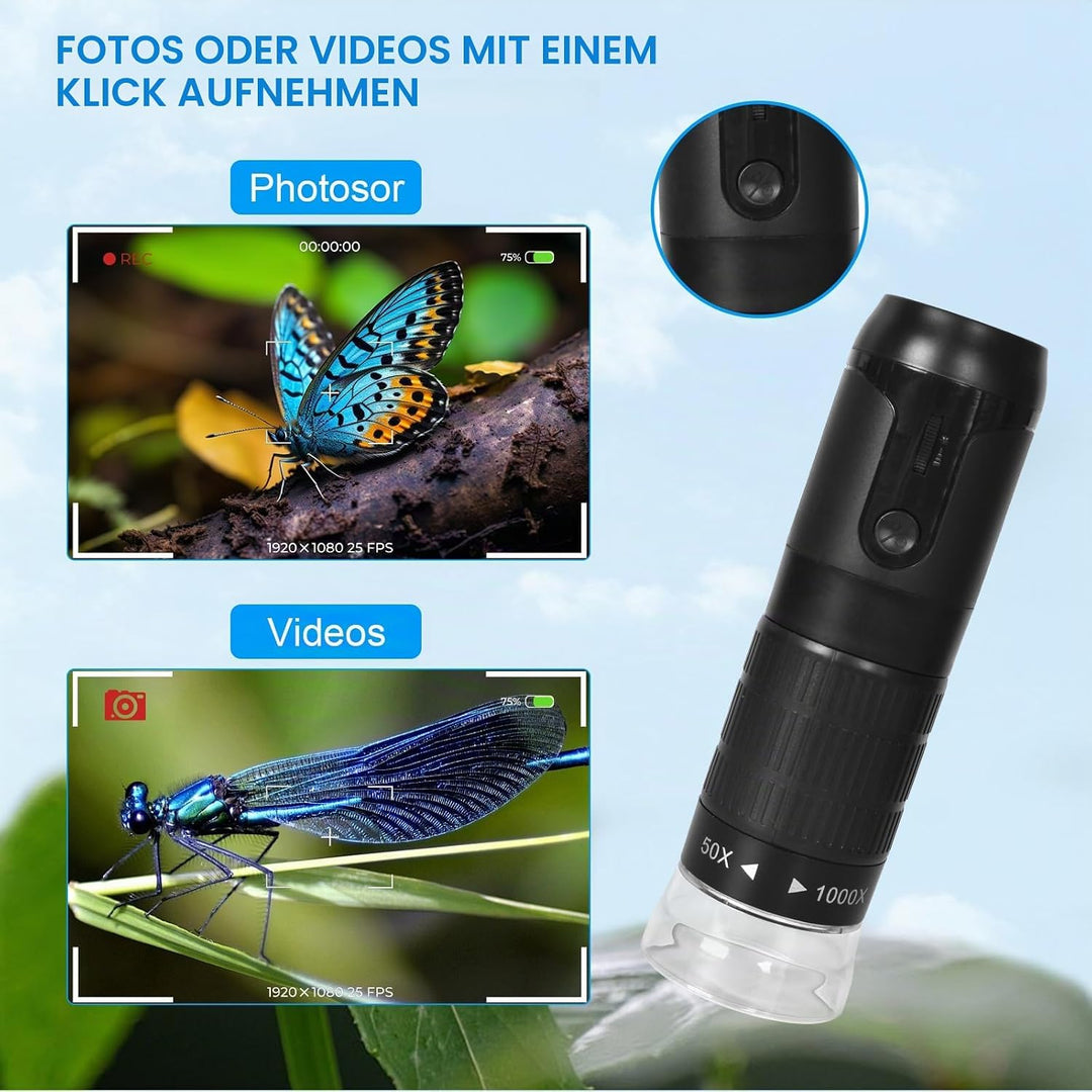 WiFi Digitales Mikroskop, 50X bis 1000X Kabellose Handmikroskop, 1920P USB Handy Digitales Mikroskop