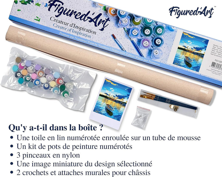 Figured'Art Malen Nach Zahlen Erwachsene Boot und Sonnenaufgang - Paint by Numbers Basteln DIY Baste