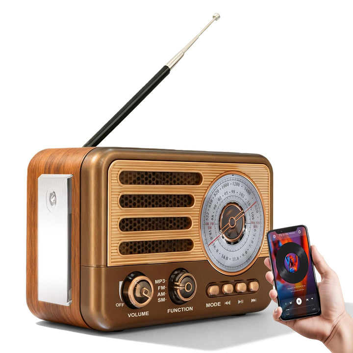 Retro Radio mit Bluetooth, Vintage Transistorradio, Nostalgie Radio Klein, AM/FM/SW, Unterstützt USB