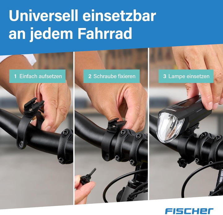 FISCHER Fahrrad LED-Frontlicht 100 Lux Fernlicht, mit Sensormodus, spritzwassergeschütztes Gehäuse,