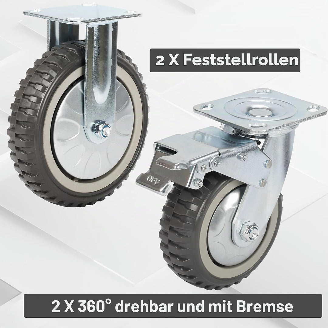 uyoyous 4PCS Schwerlastrollen 150mm Transportrollen Möbelrollen 2 Vollgummi Rollen mit Bremse 360°Gr