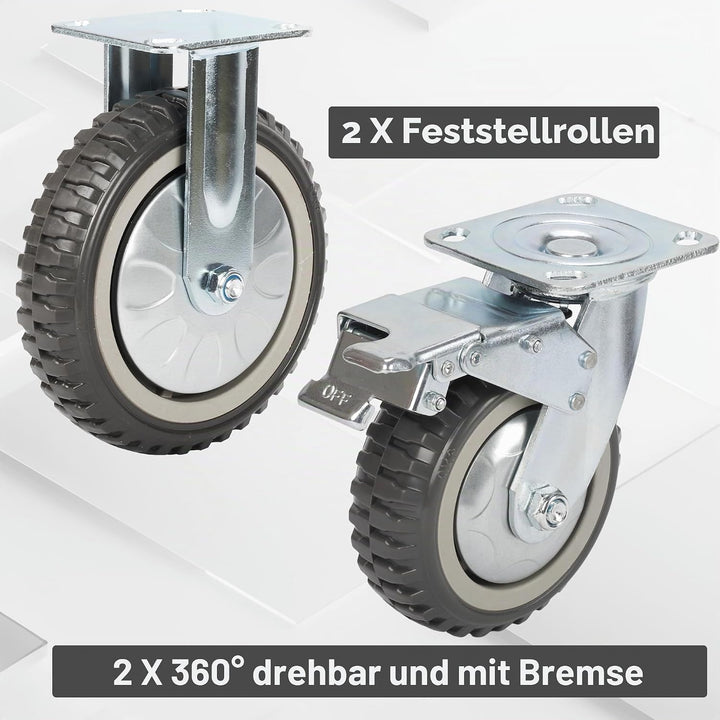 uyoyous 4PCS Schwerlastrollen 150mm Transportrollen Möbelrollen 2 Vollgummi Rollen mit Bremse 360°Gr
