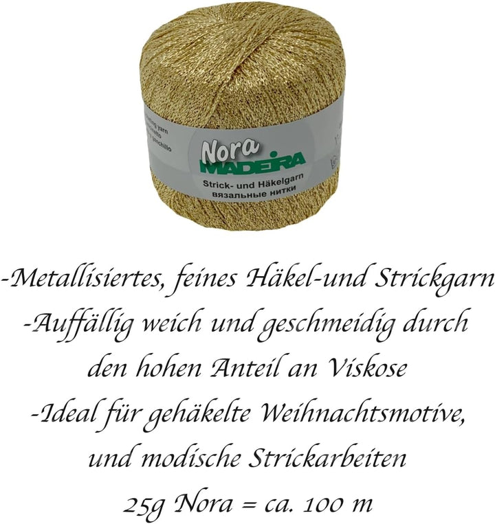 Häkelgarn Glitzergarn Strickgarn metallisiertes Haekelgarn Madeira Nora 5x25g Farbe 324 gold, 324 go
