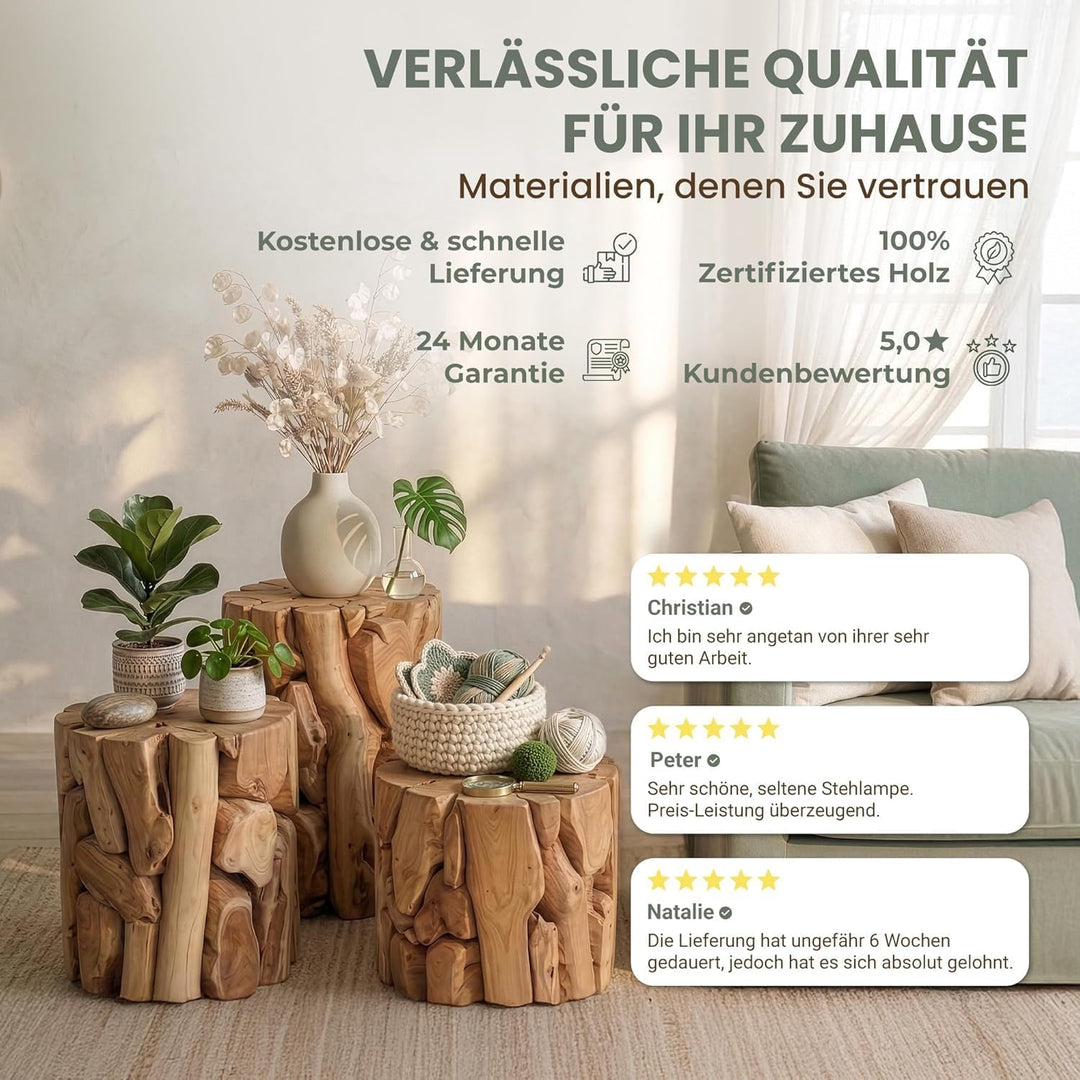 Möbel Bressmer XILON Holzsäule Podest Teakholz massiv Ø 35 cm x Höhe 60 cm - Nachhaltigem Holz 100%