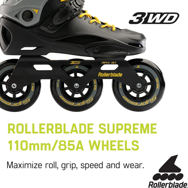 Rollerblade RB 110 Unisex Erwachsene Fitness Inline Skate Black/Saffron Yellow, Urban Performance In