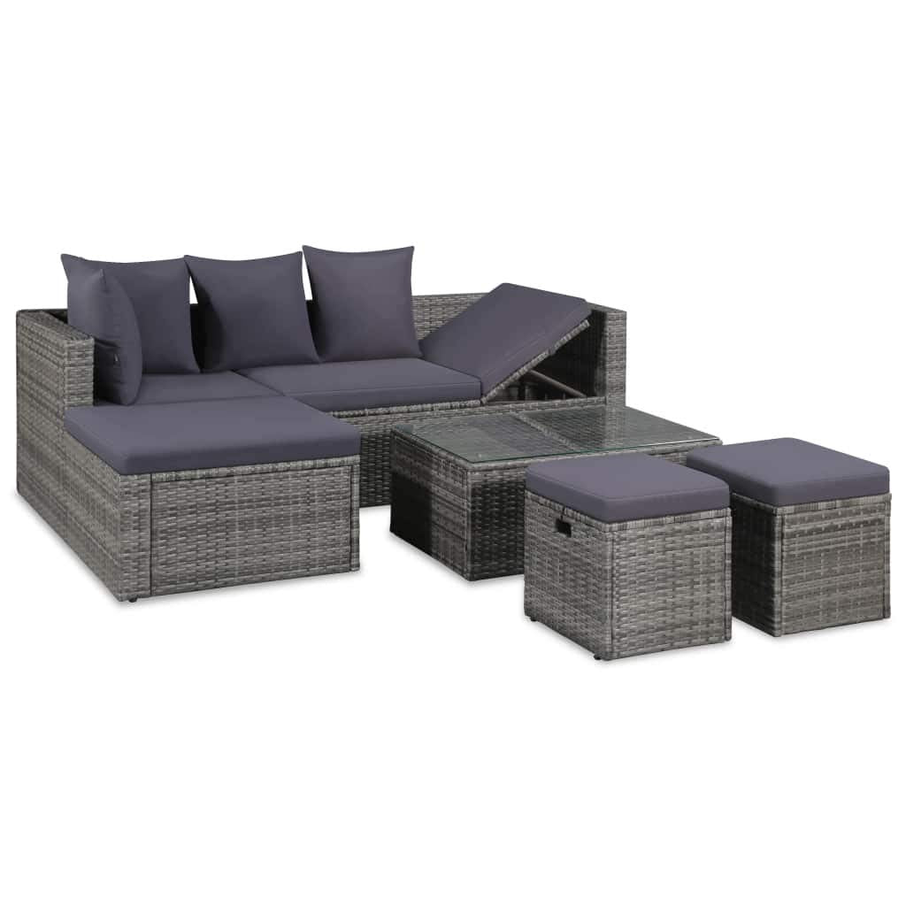 Tidyard Garten-Sofagarnitur 14-TLG. Poly Rattan Sofagruppe Grau, inkl 1 Sofa + 2 Couchtisch +2 Hocke