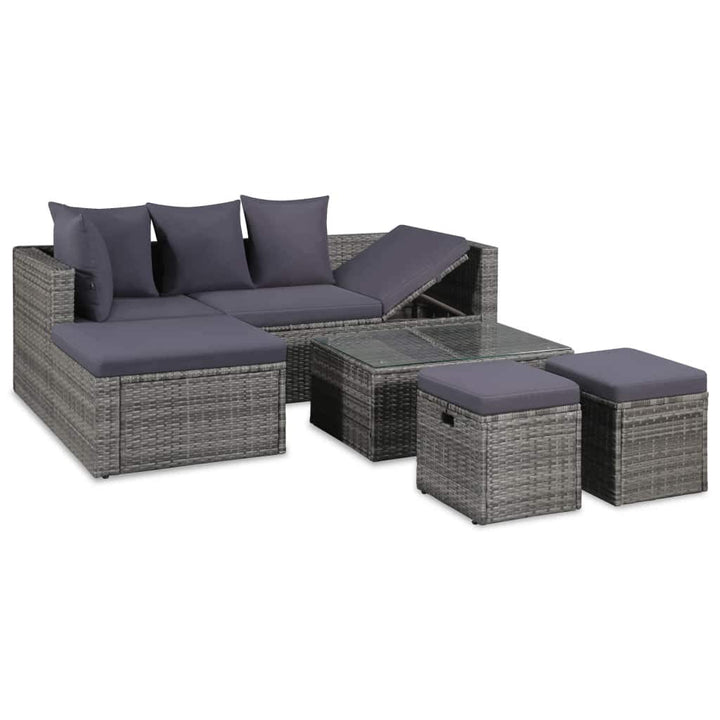 Tidyard Garten-Sofagarnitur 14-TLG. Poly Rattan Sofagruppe Grau, inkl 1 Sofa + 2 Couchtisch +2 Hocke