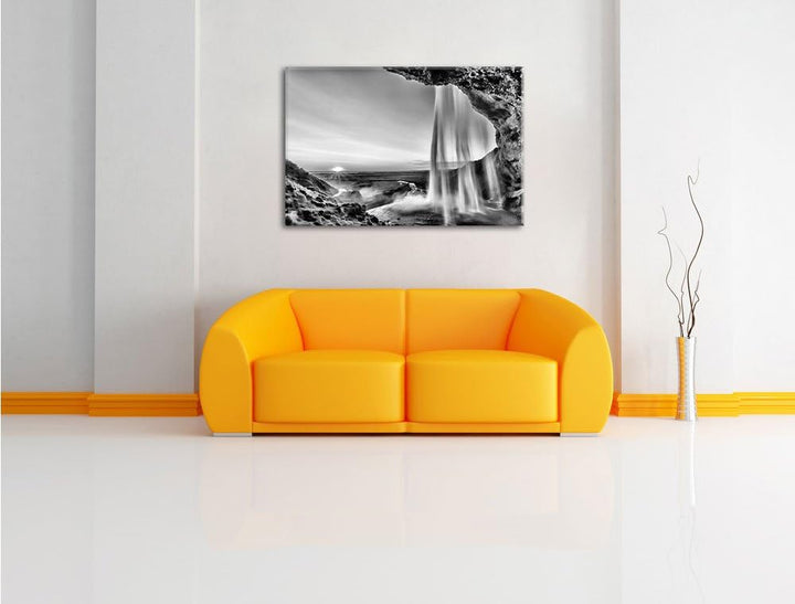 Pixxprint Grossartiger Wasserfall / 100x70cm Leinwandbild bespannt auf Holzrahmen/Wandbild Kunstdruc