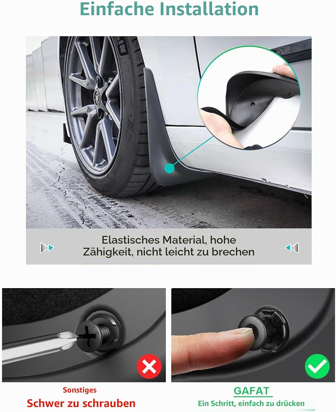 [4 Stück] GAFAT Tesla Model 3 2017-2022 2023 Schmutzfänger, Kotflügel, Spritzschutz Auto, Kunststoff