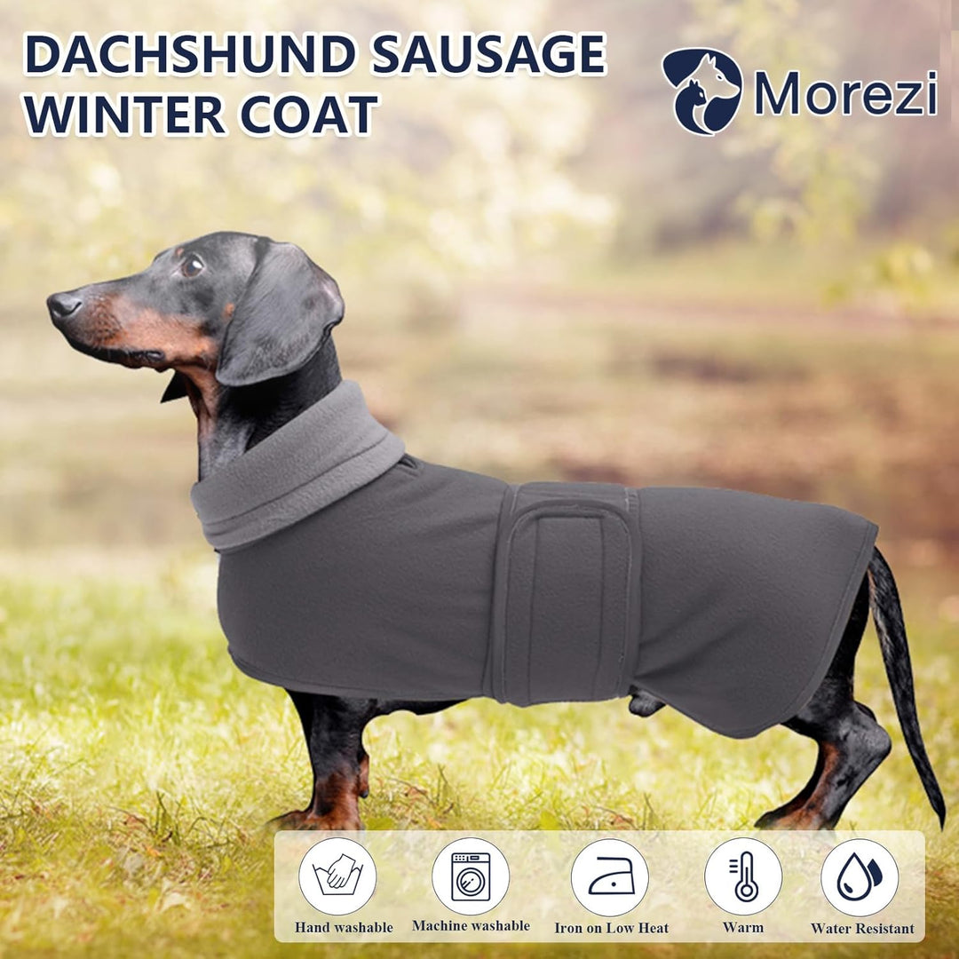 MOREZI Winterhundejacke mit wattiertem Flusenfutter, verstellbarem Klettknopf und hochklappbarem Ste