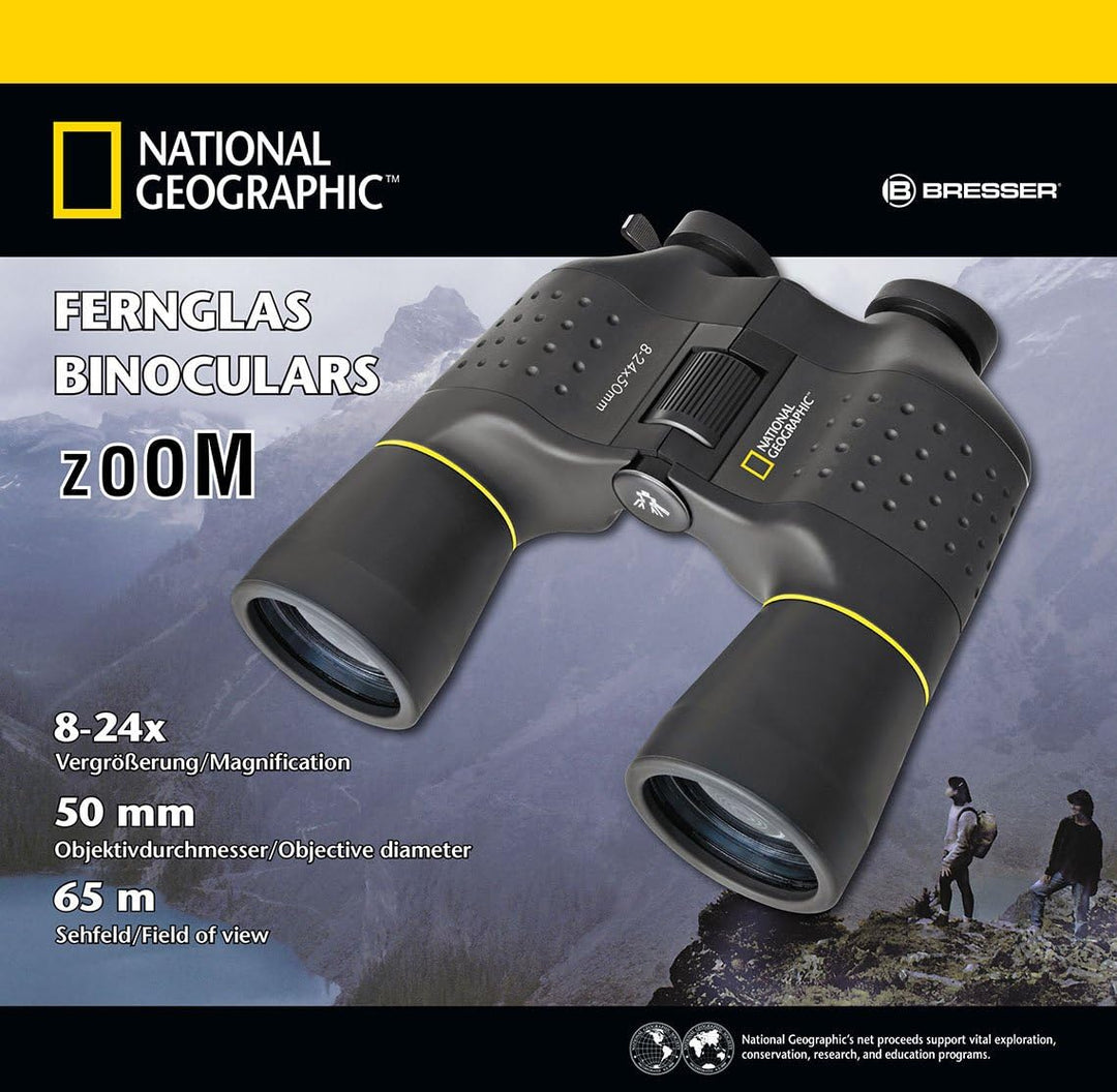 National Geographic Zoom Fernglas 8-24x50 mit Mitteltriebfokussierung und robuster Gummiarmierung in