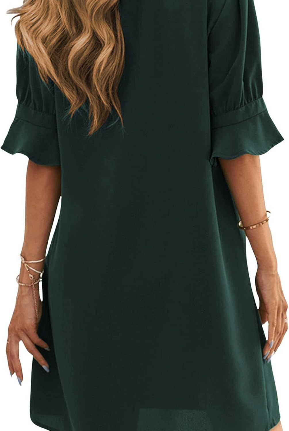 Famulily Frauen V-Ausschnitt Halbarm Hemdkleid Elegant Sommer Casual Einfarbig Kurzes Kleid S-XXL M