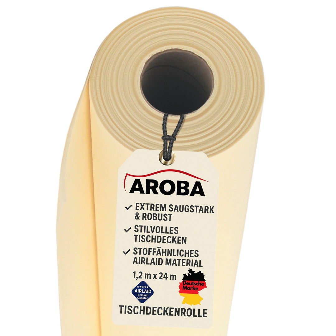 AROBA 1x Airlaid Tischdeckenrolle (Beige, 1,2 m x 24 m) - Stoffähnliche Tischdecke - Hochwertige Tis