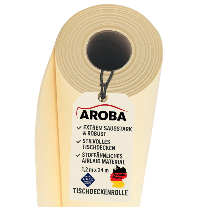 AROBA 1x Airlaid Tischdeckenrolle (Beige, 1,2 m x 24 m) - Stoffähnliche Tischdecke - Hochwertige Tis