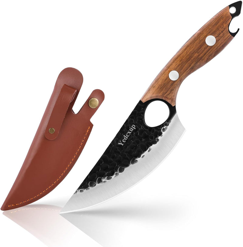 Kochmesser Klingenlänge 15CM Küchenmesser Hochlegierter Edelstahl Kochmesser mit Lederscheide Komfor
