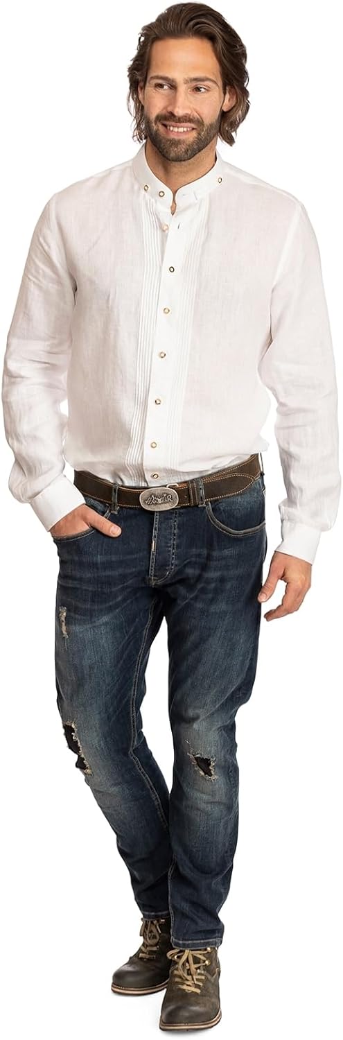 Almsach Herren Stehkragenhemd 175LI L Weiss, L Weiss