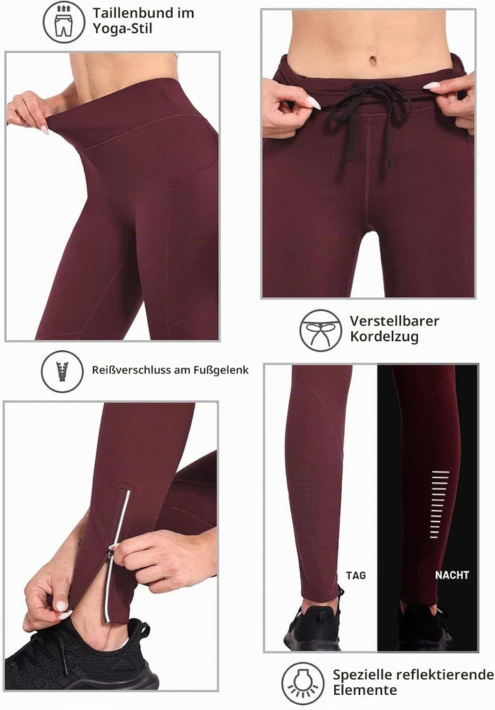 baleaf Thermoleggings Winter Damen Fahrradhose Lang mit Reissverschluss Warm Gefüttert Jogginghose R