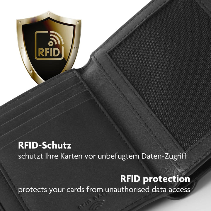 Fa.Volmer ® Schwarze Geldbörse aus echtem Leder für Herren und Damen im Hochformat I mit RFID Schutz