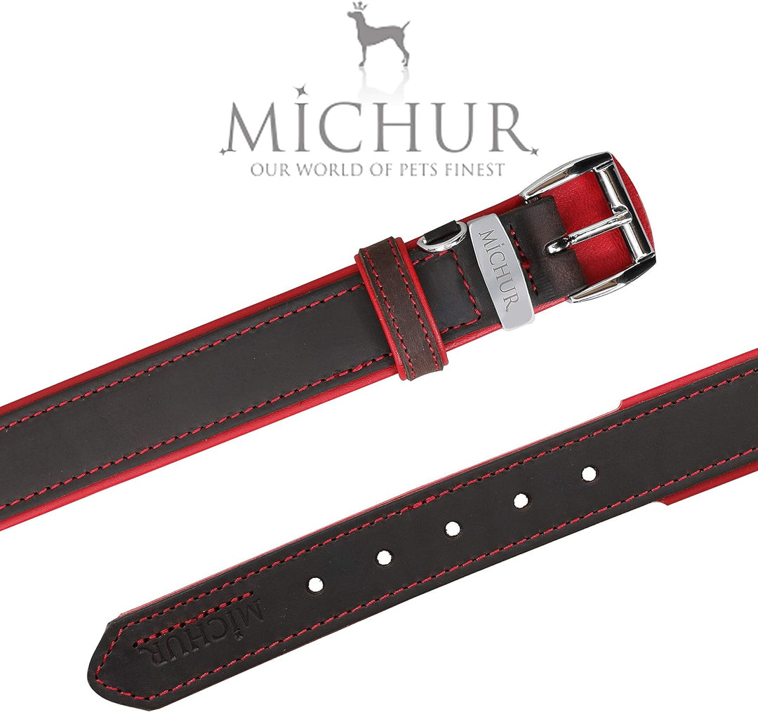 MICHUR Oleo Rot Hundehalsband Leder, Lederhalsband Hund, Halsband, Braun, Leder, in verschiedenen Gr