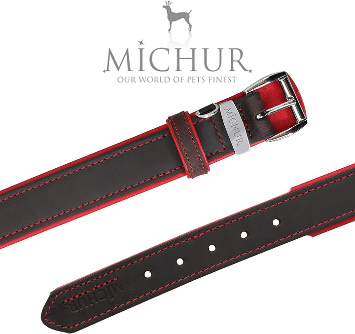 MICHUR Oleo Rot Hundehalsband Leder, Lederhalsband Hund, Halsband, Braun, Leder, in verschiedenen Gr