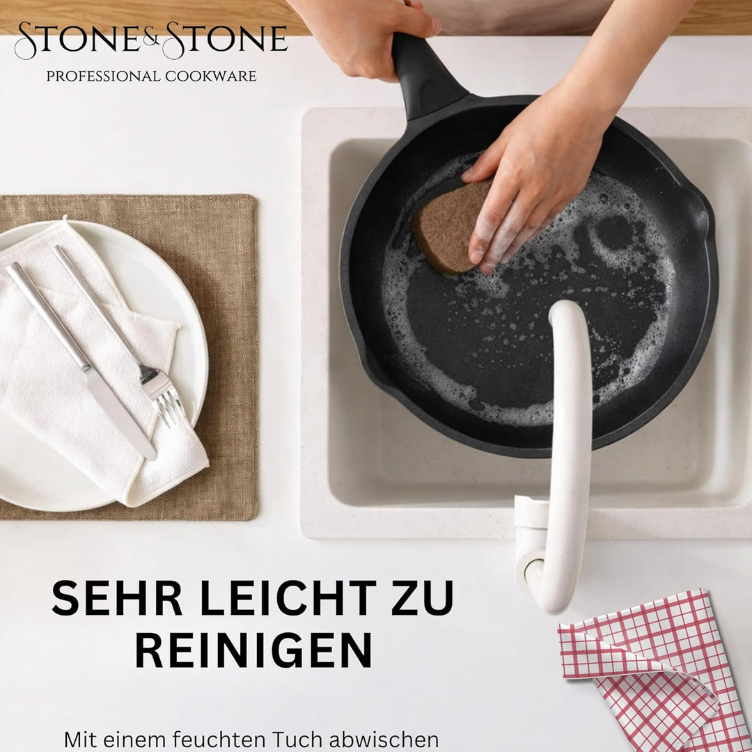 Stone&Stone Pfannen Set Induktion 2er Set 20 cm 24 cm, Antihaft Pfannenset Bratpfannen mit Deutscher