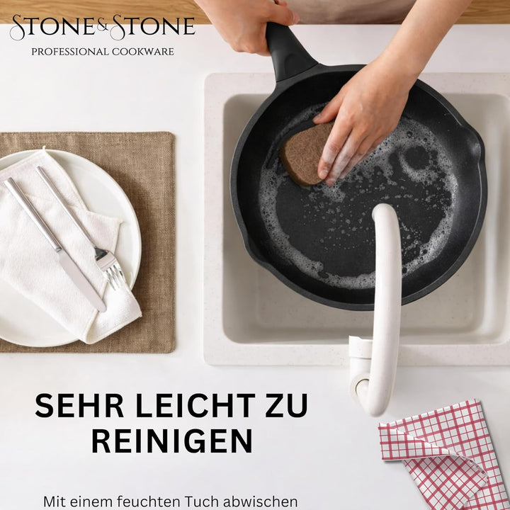 Stone&Stone Pfannen Set Induktion 2er Set 20 cm 24 cm, Antihaft Pfannenset Bratpfannen mit Deutscher