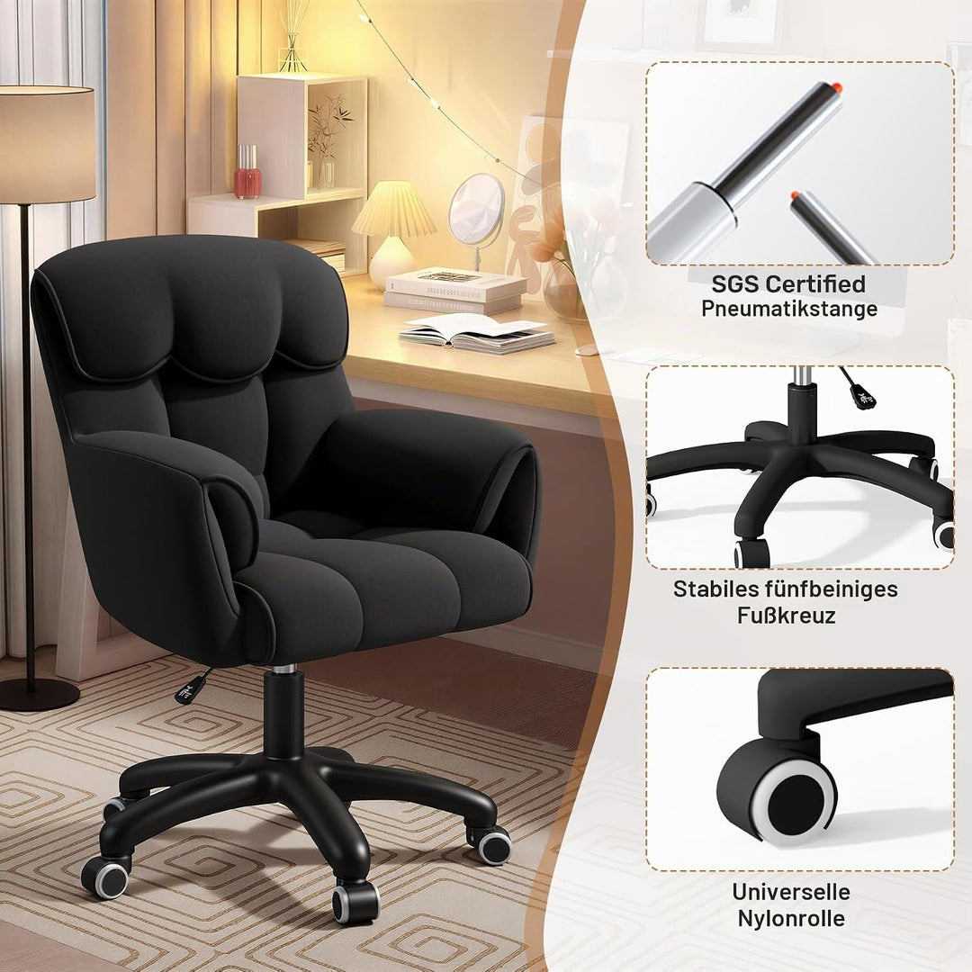 Ergonomischer Bürostuhl, Höhenverstellbarer Schreibtischstuhl mit Armlehnen, 360° Drehfunktion, Samt