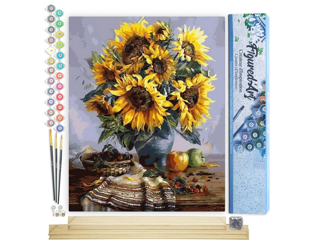 Figured'Art Malen Nach Zahlen Erwachsene Mit Rahmen Sonnenblumenstrauss - Paint by Numbers Basteln D