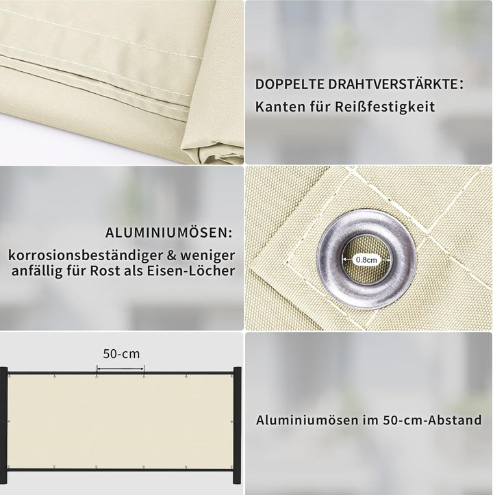 Shade&amp;Beyond Balkon Sichtschutz Wetterfest 90x300cm, 95% UV-Schutz Balkonabdeckung mit Kabelbinder f