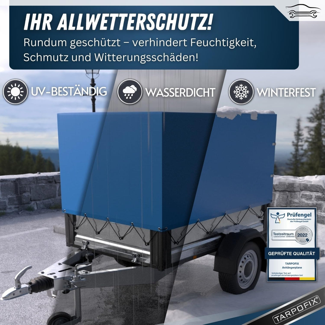 Tarpofix® Anhänger Hochplane 210x115x110 cm inkl Planenseil - ECHTES PVC PLANENMATERIAL - Randverstä