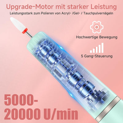 Nagelfräser für Gelnägel - 12 in 1 Elektrische Nagelfeile - Maniküre set elektrisch 20000 U/min, 5 G
