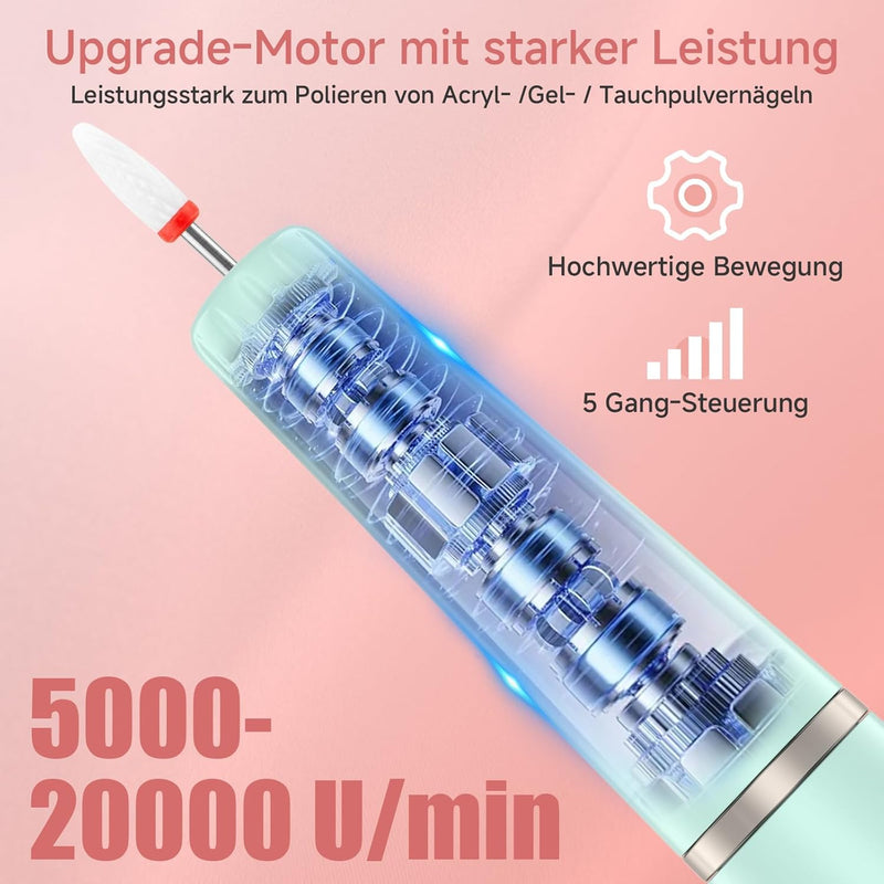 Nagelfräser für Gelnägel - 12 in 1 Elektrische Nagelfeile - Maniküre set elektrisch 20000 U/min, 5 G