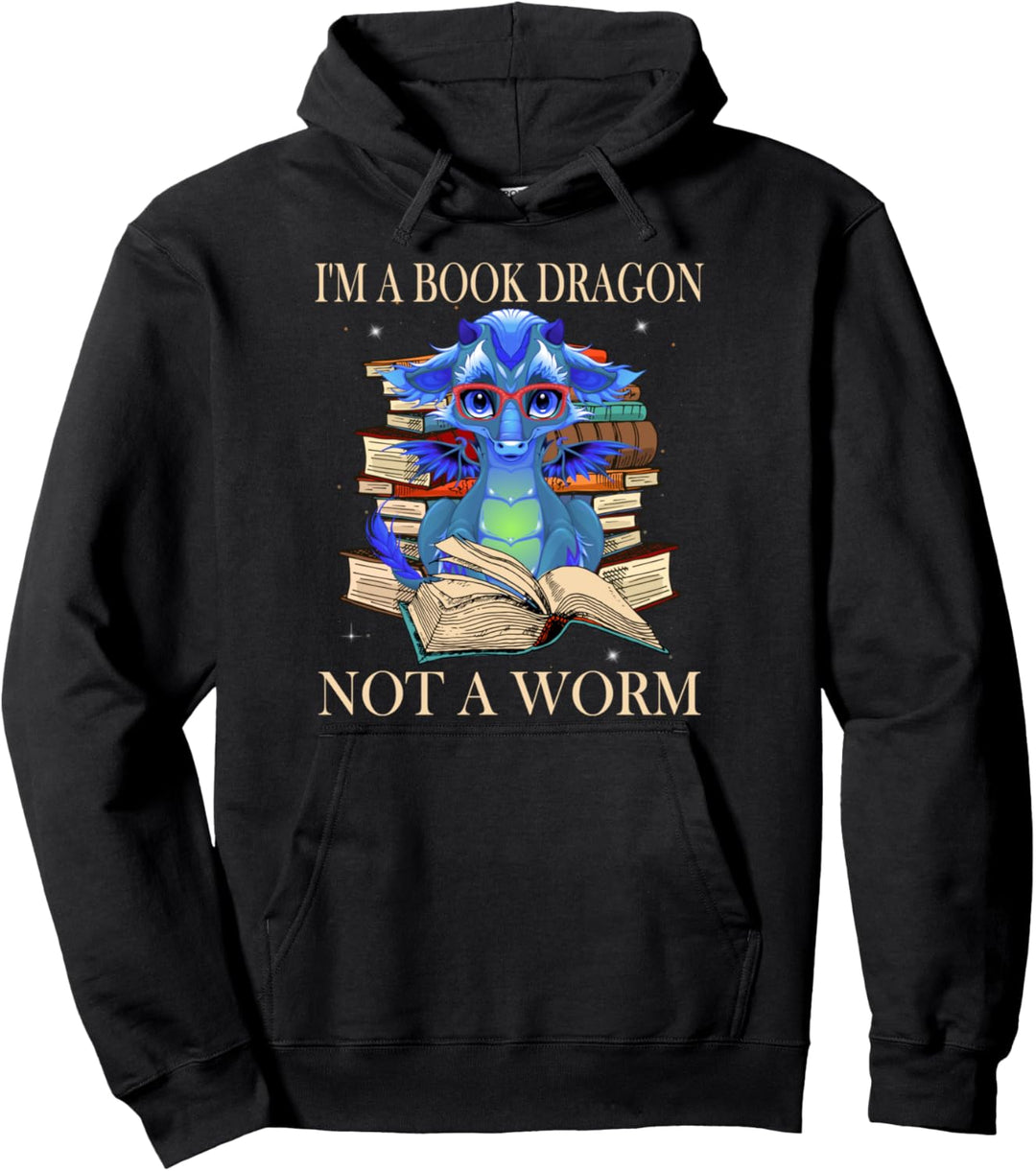 I'm a Book Dragon Not a Worm Cute Dragon Pullover Hoodie