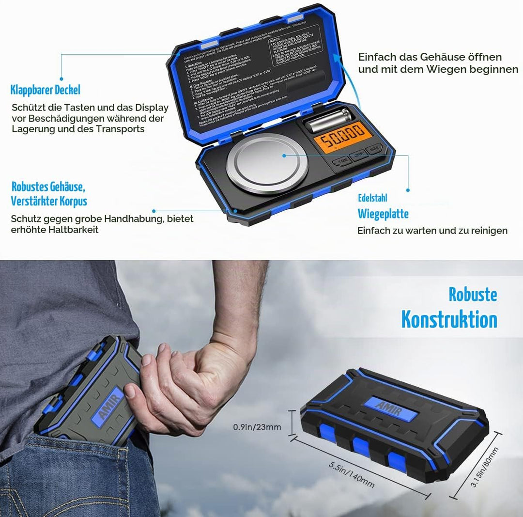 Brifit Feinwaage, 50g /0.001g Digitalwaage Taschenwaage, Schmuckwaage, Goldwaage, Präzisionswaage Mi