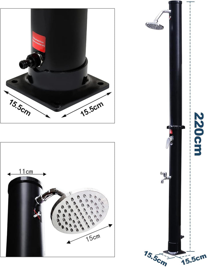 Eulenke solardusche Garten 20 Liter | 220cm | gartendusche solar | warmes Wasser max. 60°C | inkl. G